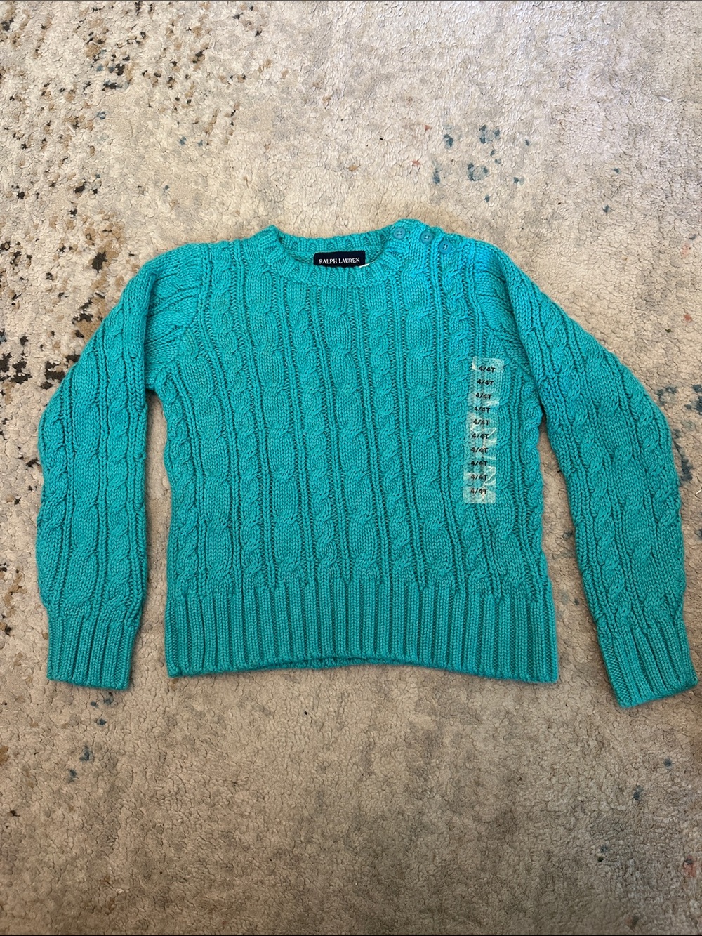 Vintage Ralph Lauren Kids Toddler Teal Turquoise Cable Knit Crewneck Sweater Top